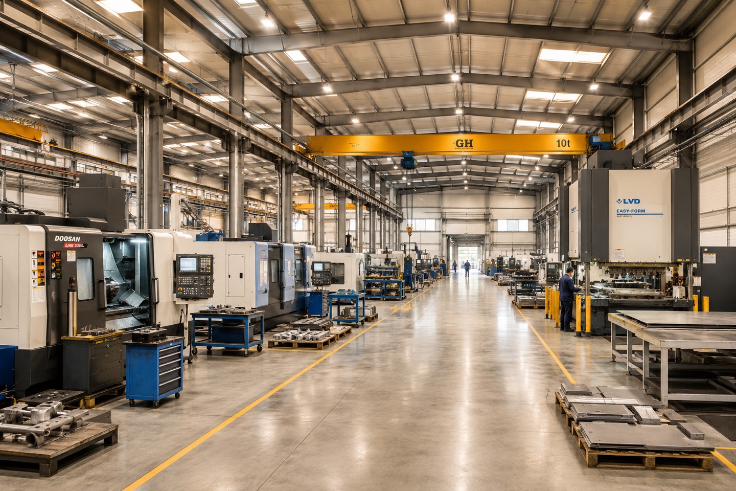 Planta de fabricación con maquinaria metalúrgica de arranque de viruta y deformación de chapa